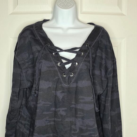 Sanctuary by Anthropologie Navy Camo Lace Up Sweatshirt Sz XL - Picture 4 of 8